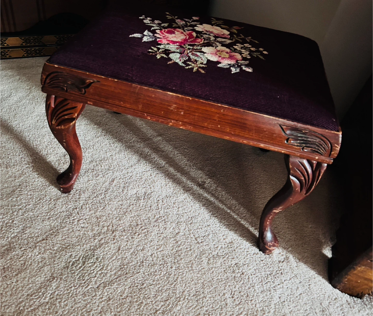 Solid mahogany wood stool with handmade Needlepoint seat - photo 3