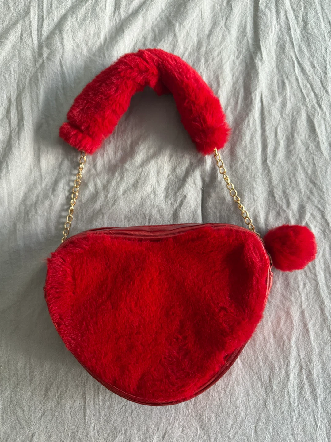 Red Faux Fur Heart Shaped Mini Purse