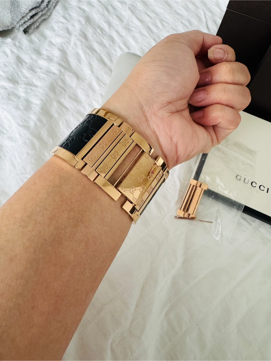 Gucci Rose Gold and Black Cuff Watch - Authentic