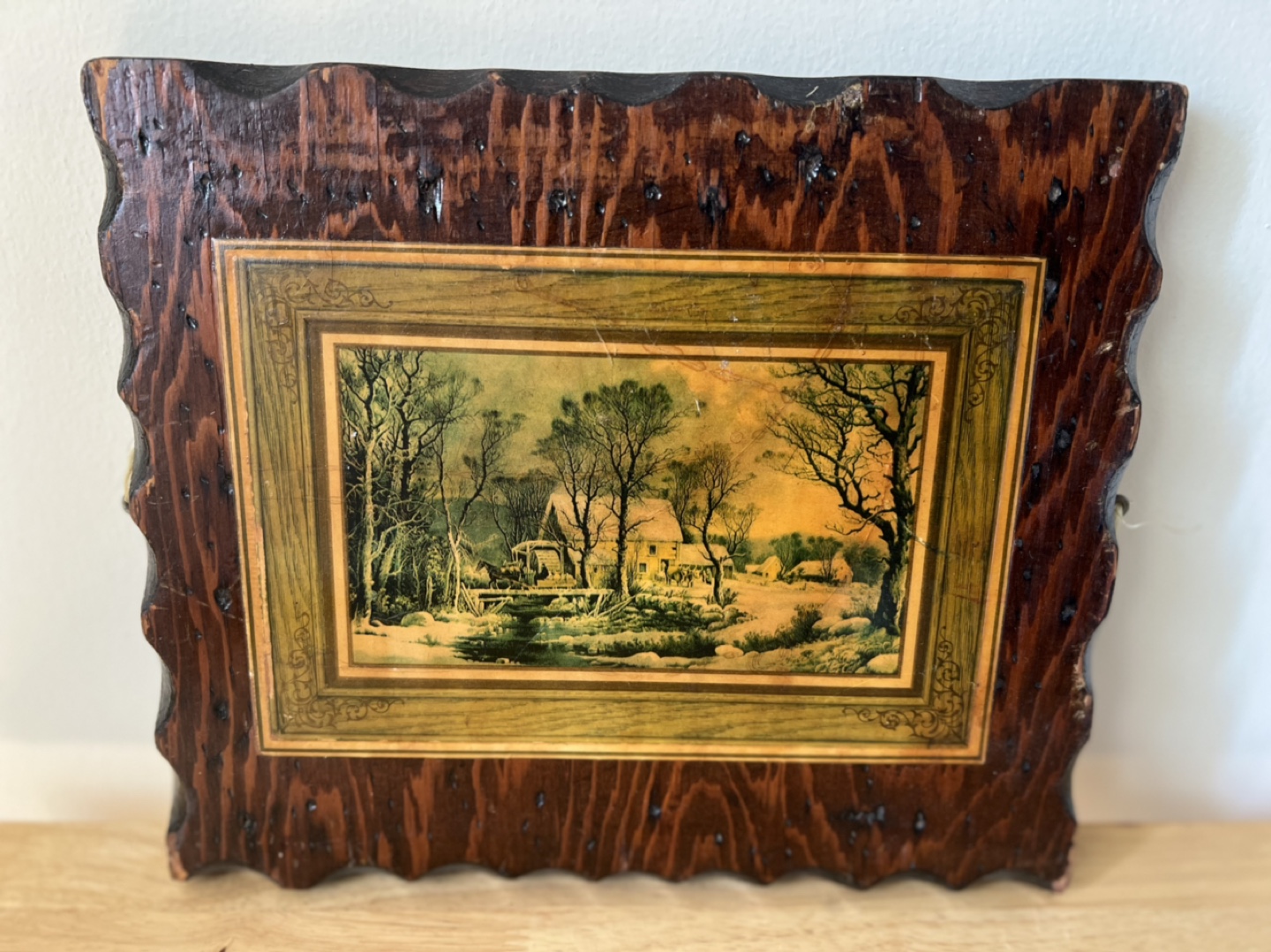 Vintage Landscape Art Print in Wooden Frame - 10.5” x 9”