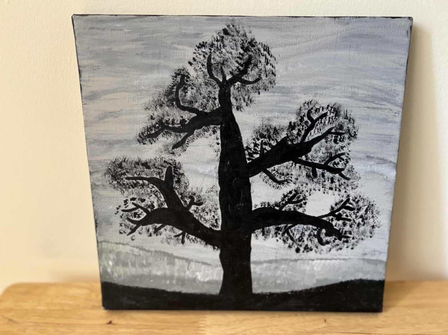 Black and White Tree Painting on Canvas - 10” x 10”