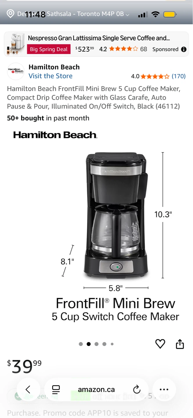 Hamilton Beach FrontFill Mini Brew 5 Cup Coffee Maker - photo 2