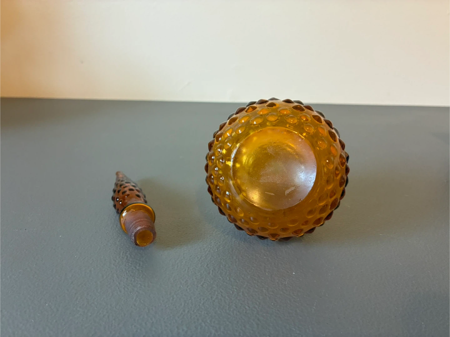 Vintage Amber Hobnail Glass Perfume Bottle - photo 3