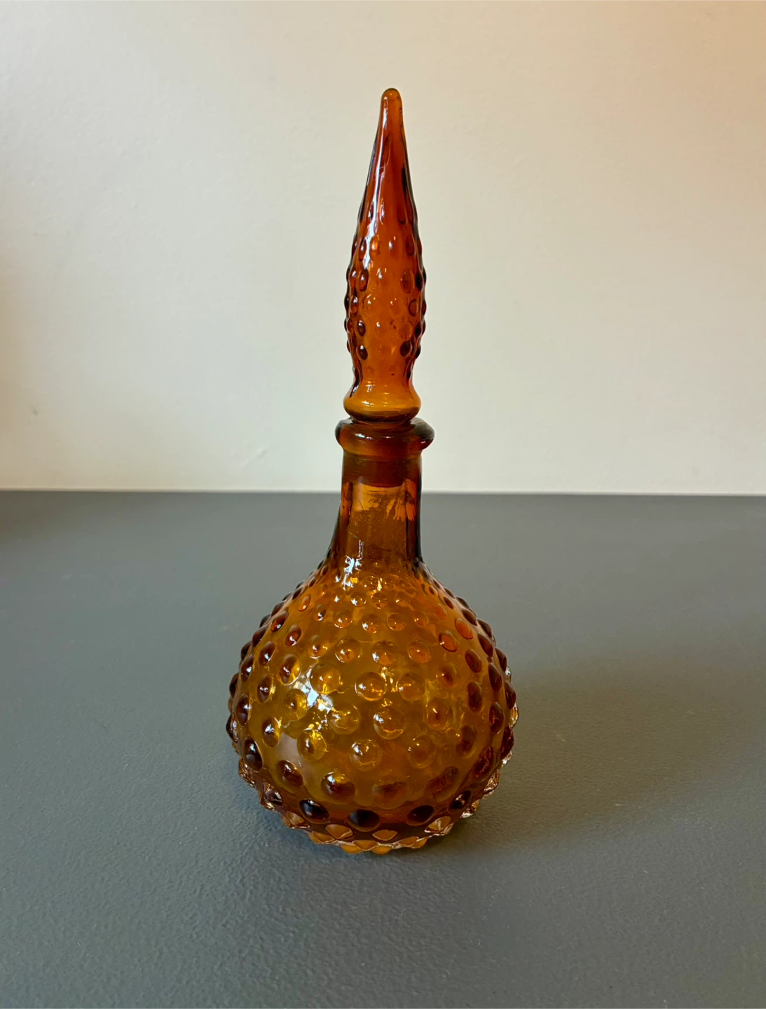 Vintage Amber Hobnail Glass Perfume Bottle