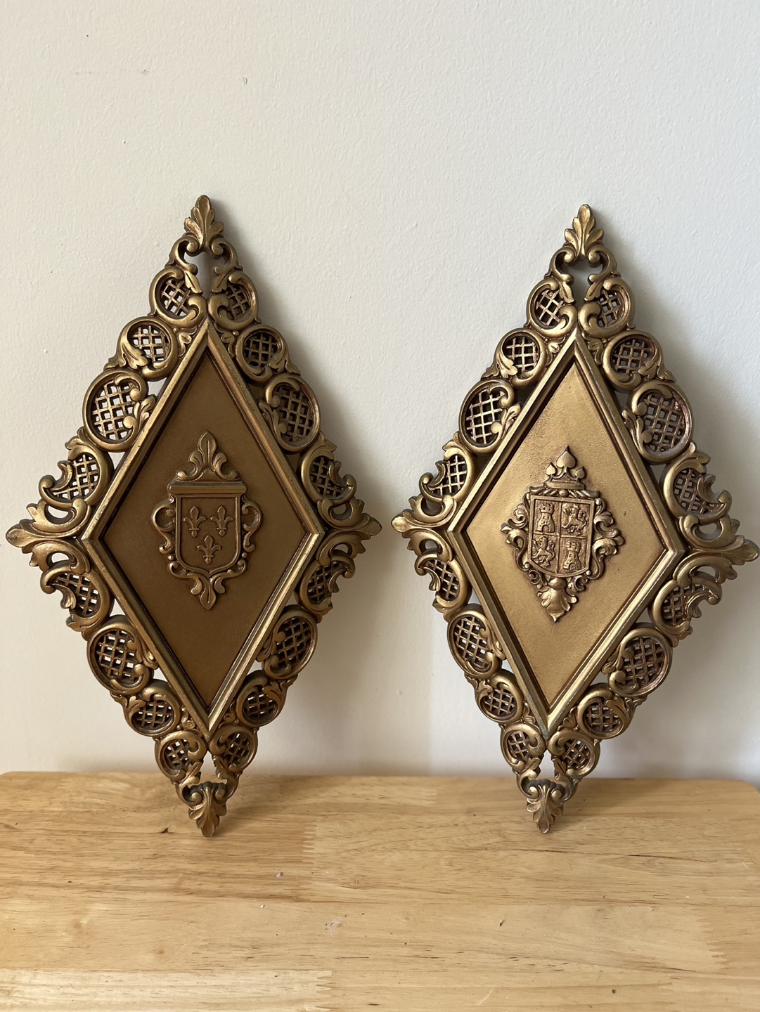 Vintage Decorative Wall Plaques Set (2) - 14” x 8”