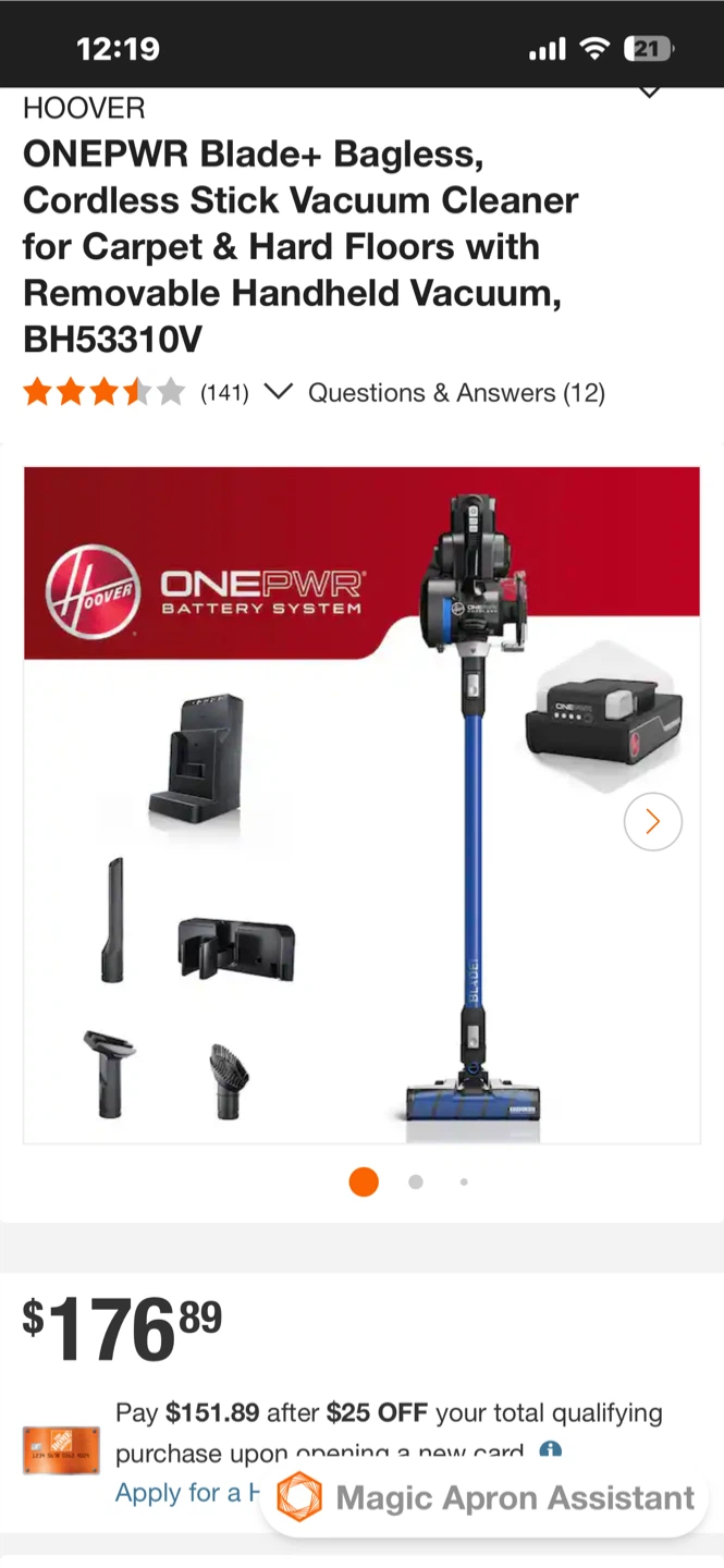 Hoover  Cordless Stick Vacuum Cleaner BH53310V