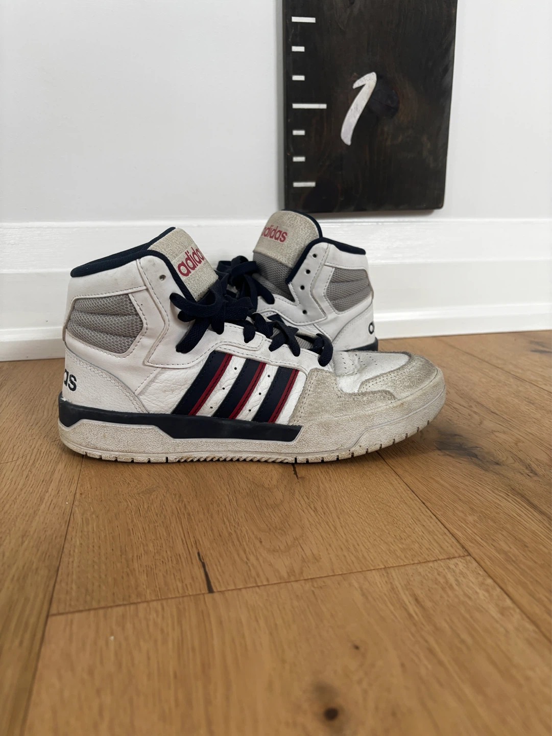 Adidas High Top Sneakers White/Navy/Red - Size 6.5 US