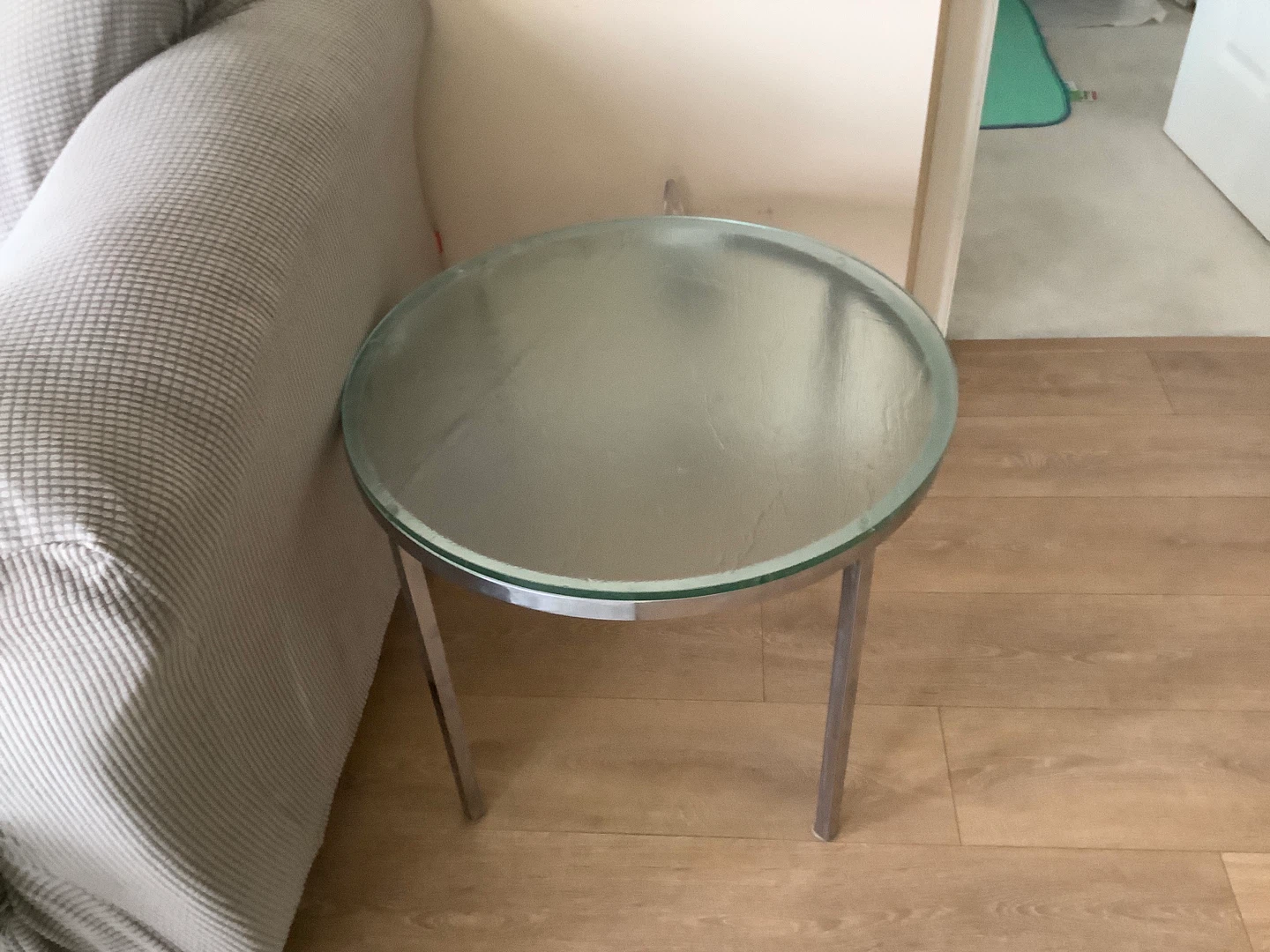 Round Glass Side Table with Metal Legs