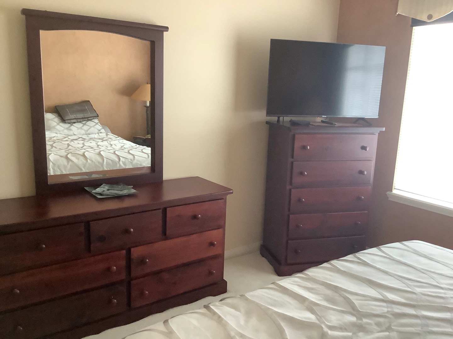 Wooden Dresser and Mirror Set