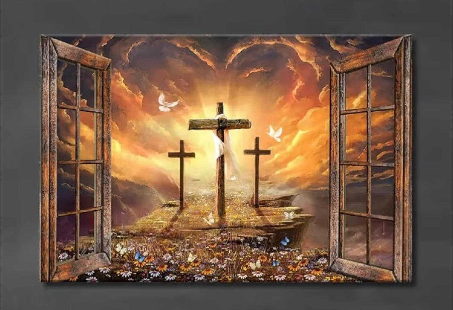 Christian Wall Art Canvas Print - Three Crosses Scene