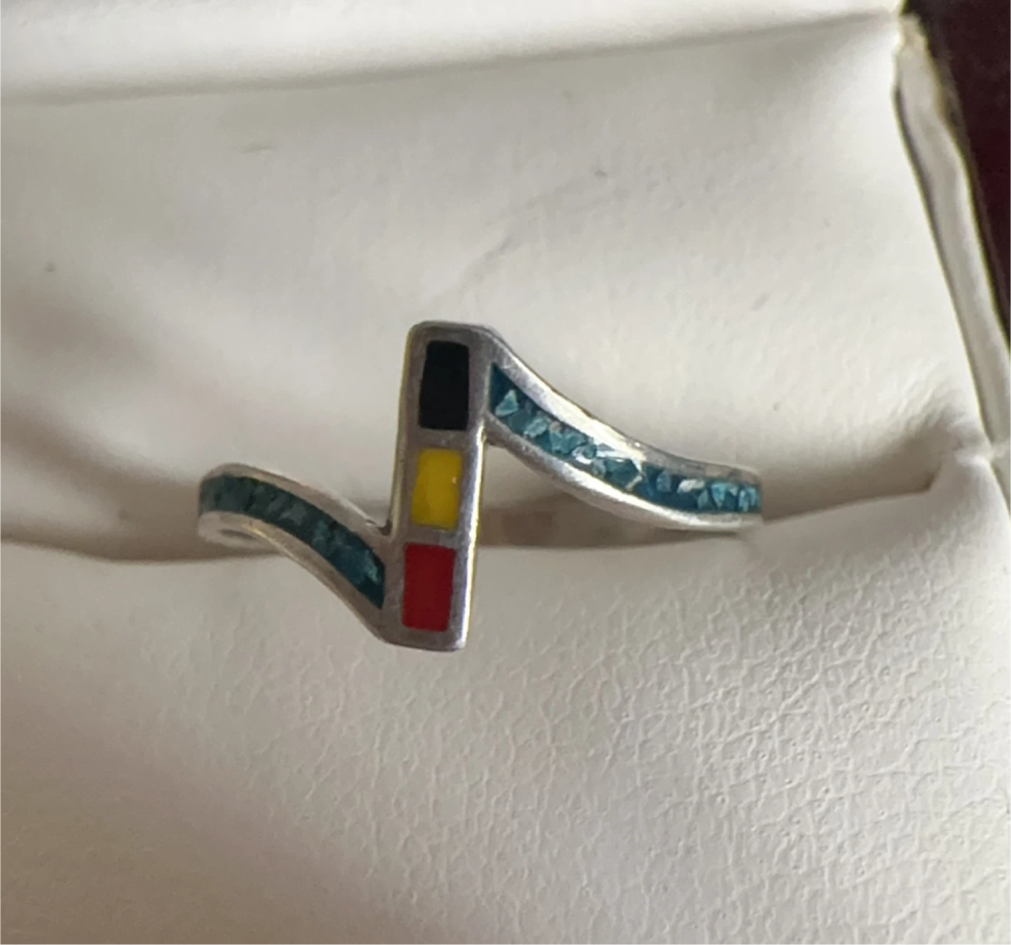 Sterling Silver Ring with Turquoise and Enamel Inlay