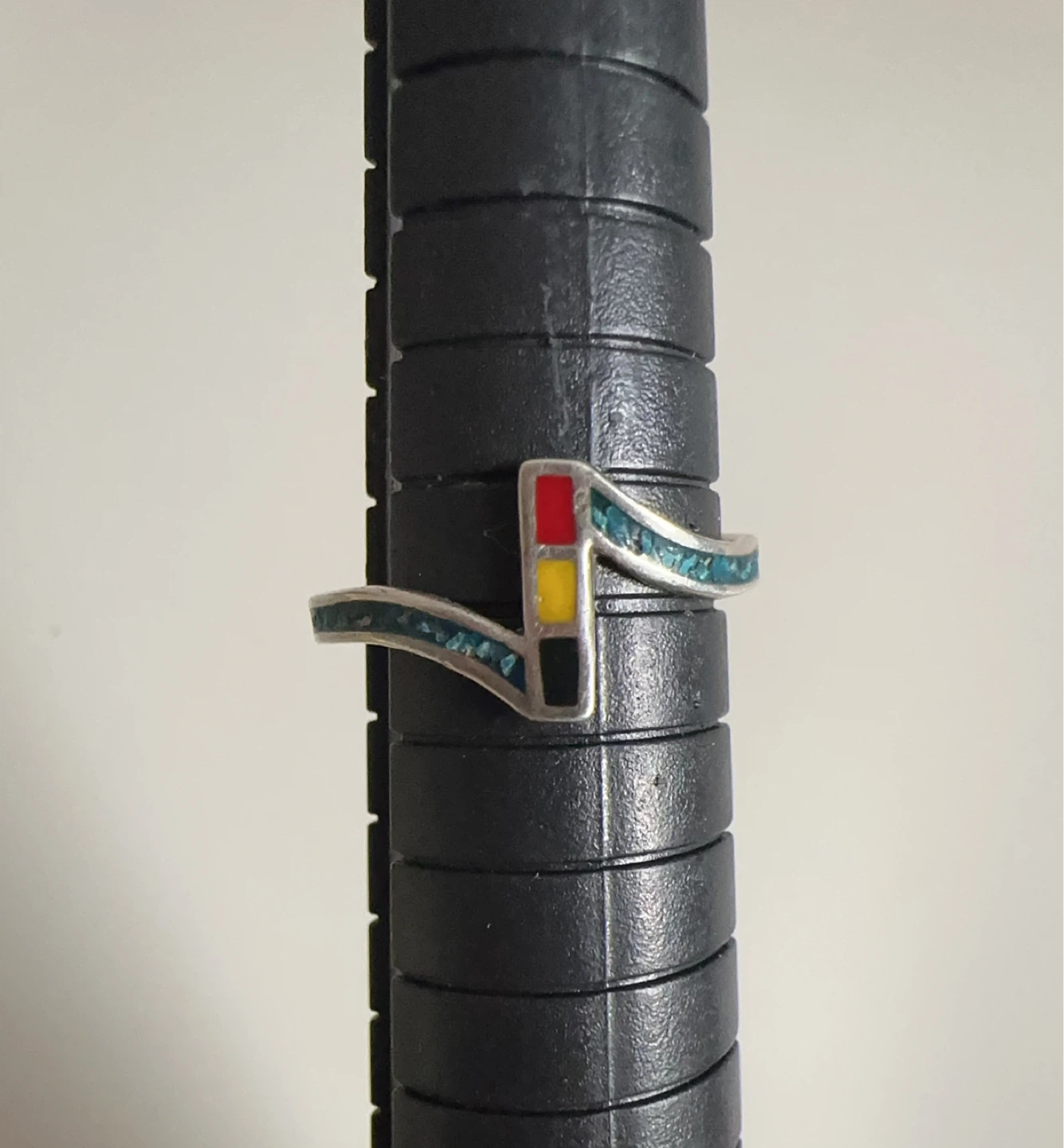 Sterling Silver Ring with Turquoise and Enamel Inlay - photo 2