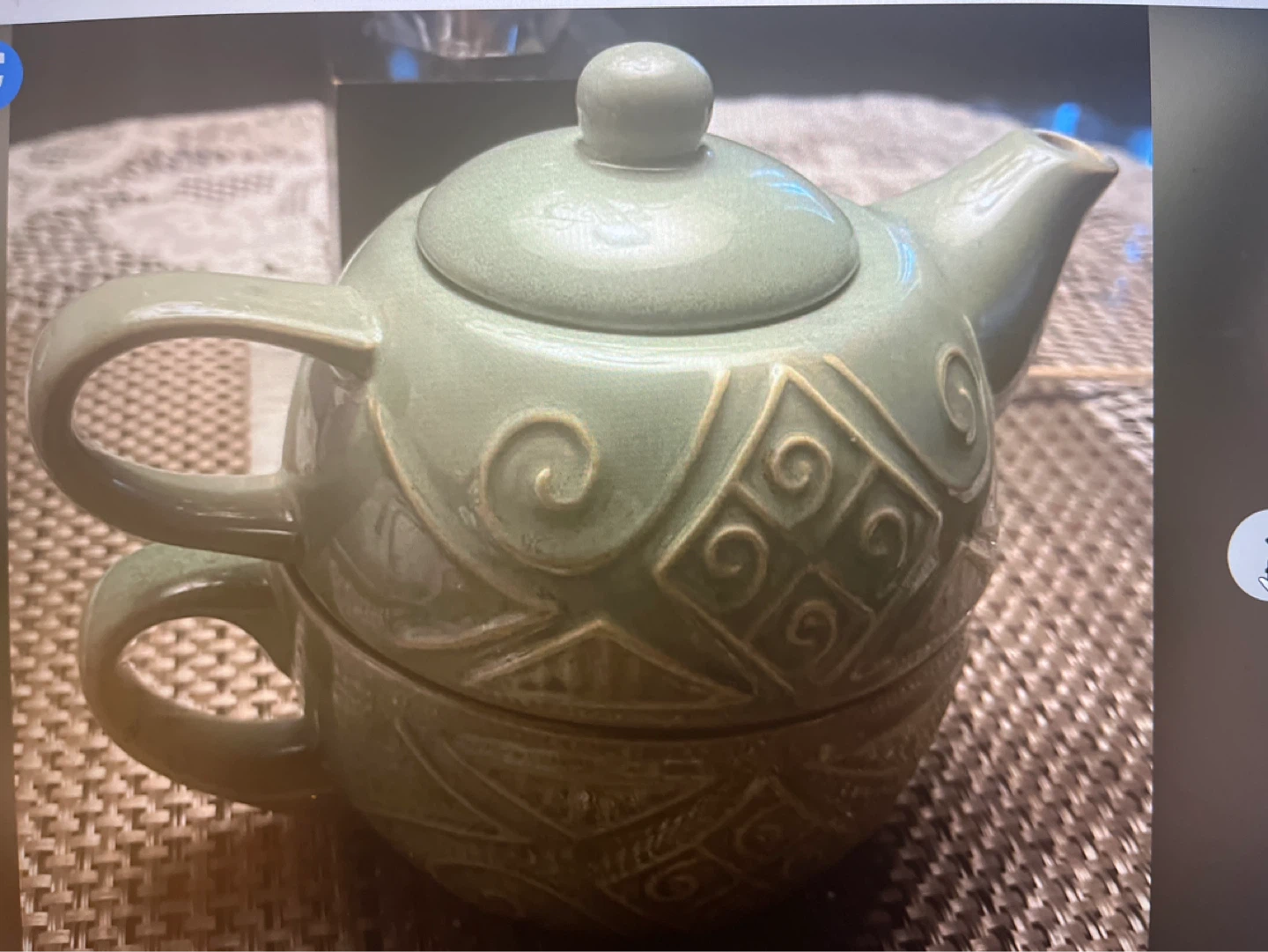 Sage Green Ceramic Teapot and Cup Set - photo 5