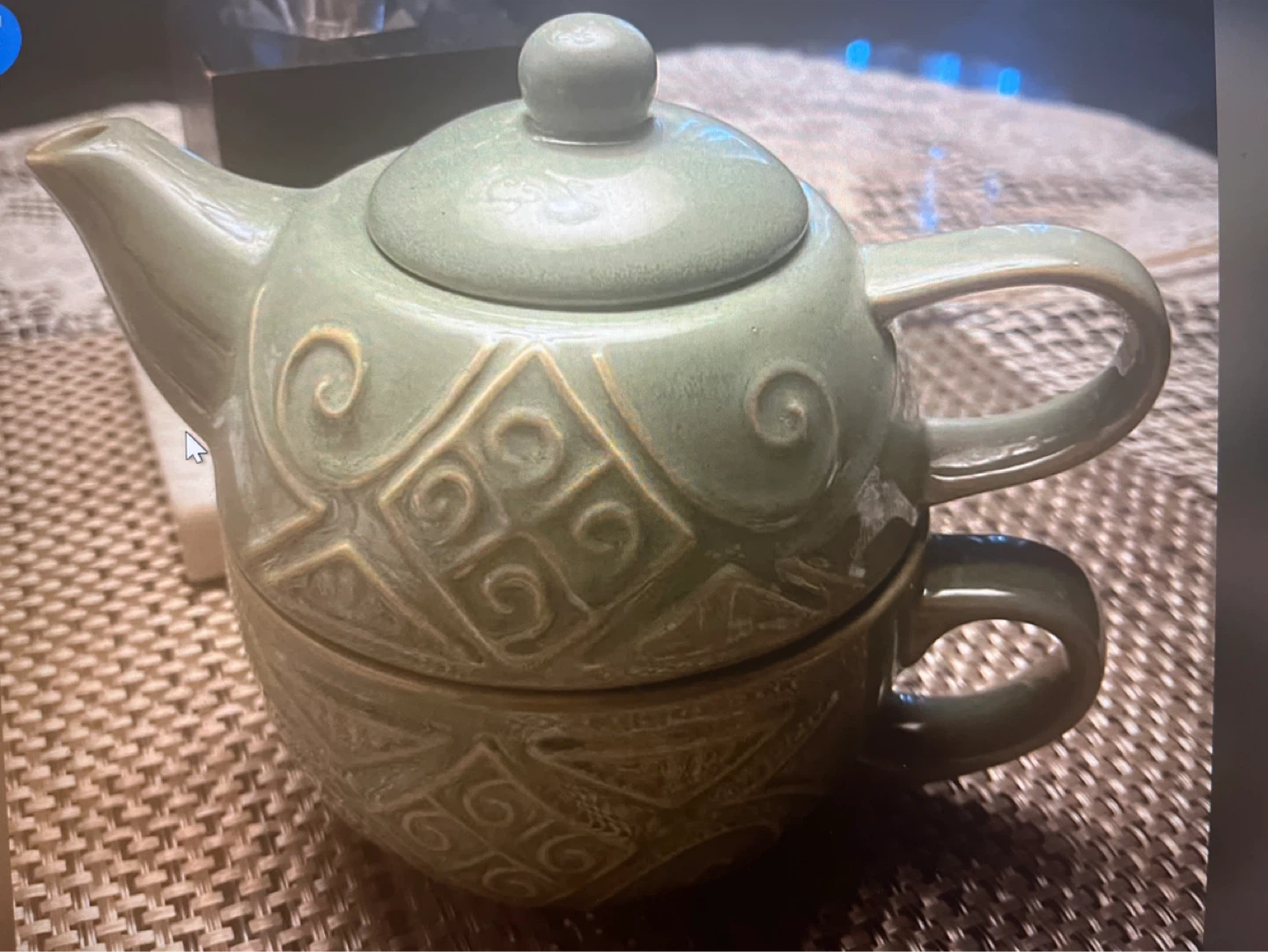 Sage Green Ceramic Teapot and Cup Set