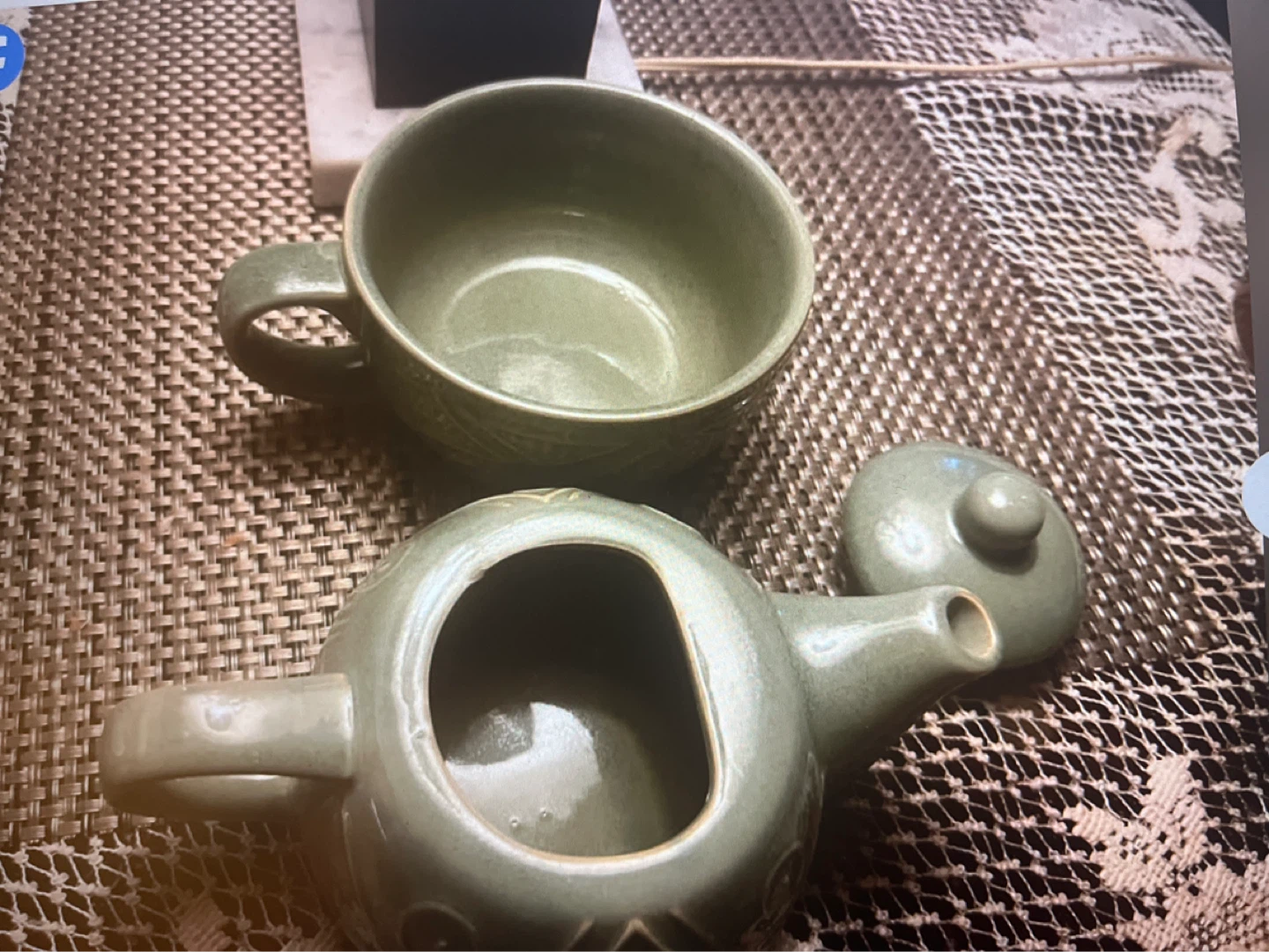 Sage Green Ceramic Teapot and Cup Set - photo 3