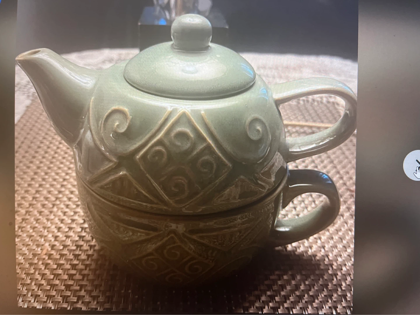 Sage Green Ceramic Teapot and Cup Set - photo 4