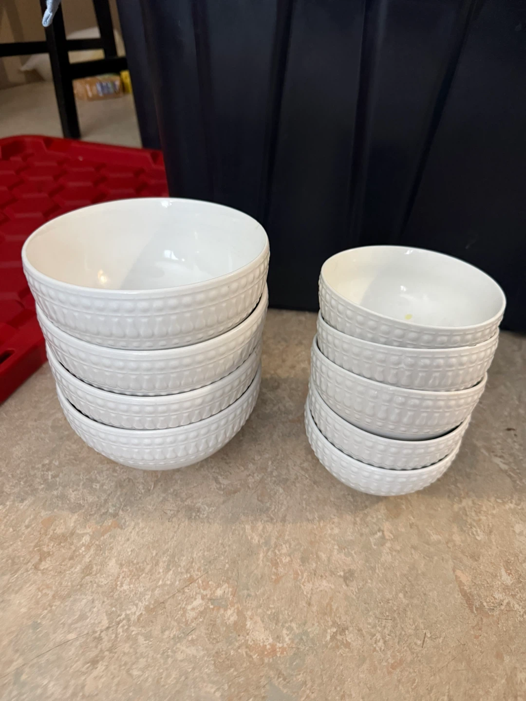 Set of 9 White Ceramic Bowls