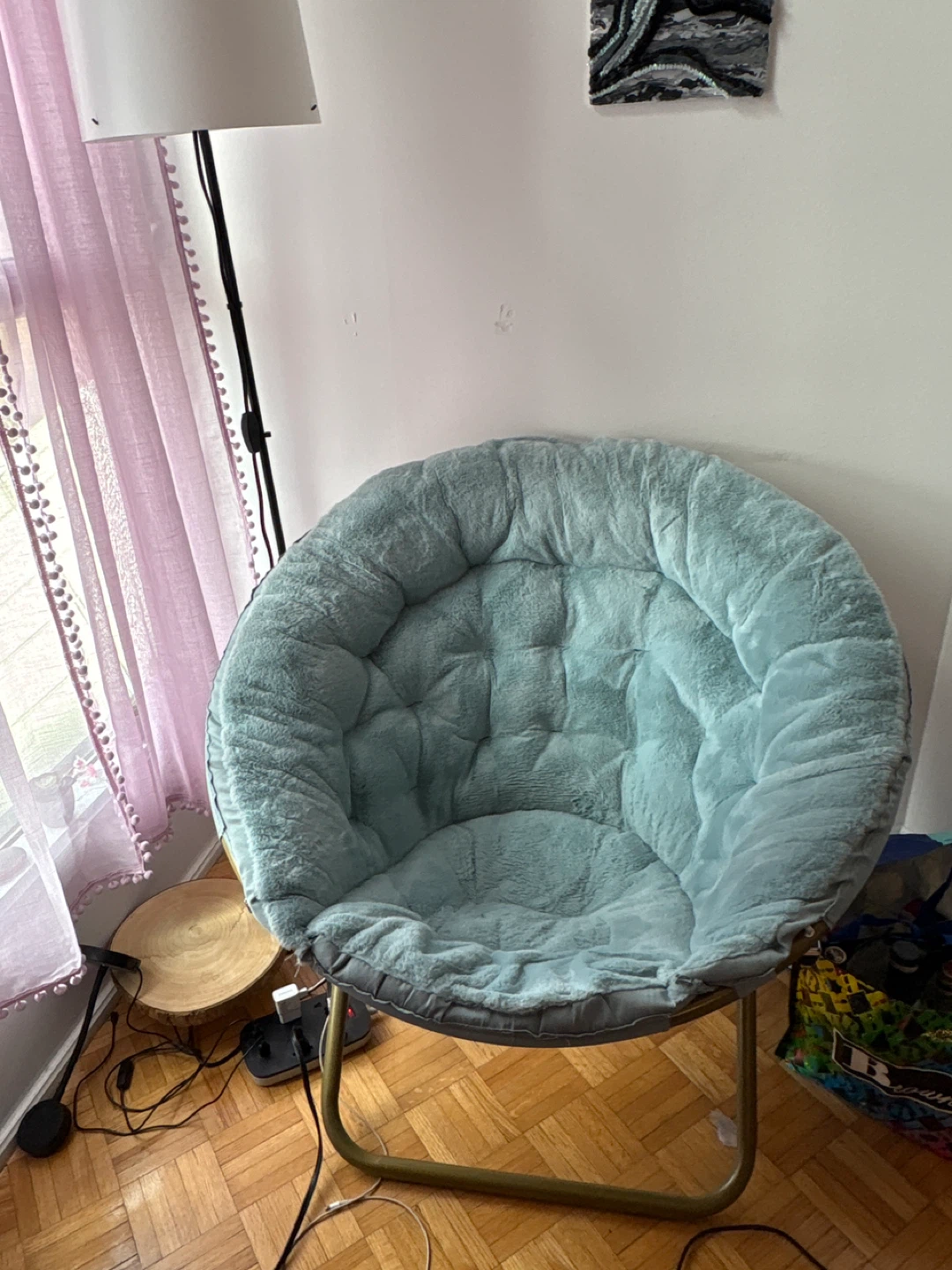 Light Blue Faux Fur Saucer Chair