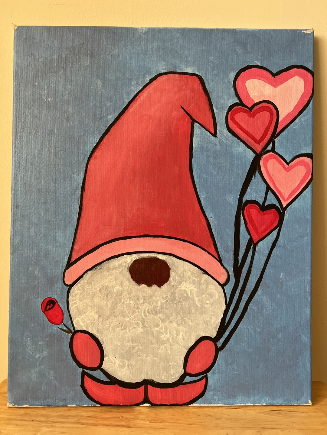 Hand-Painted Gnome with Hearts Canvas Art - 20” x 16”