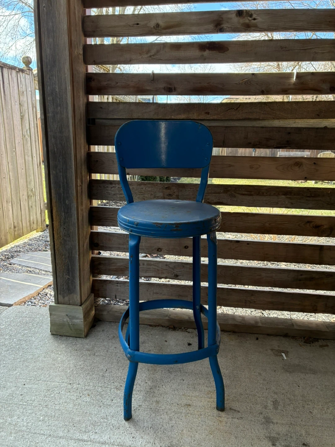 Vintage Blue Metal Bar Stool