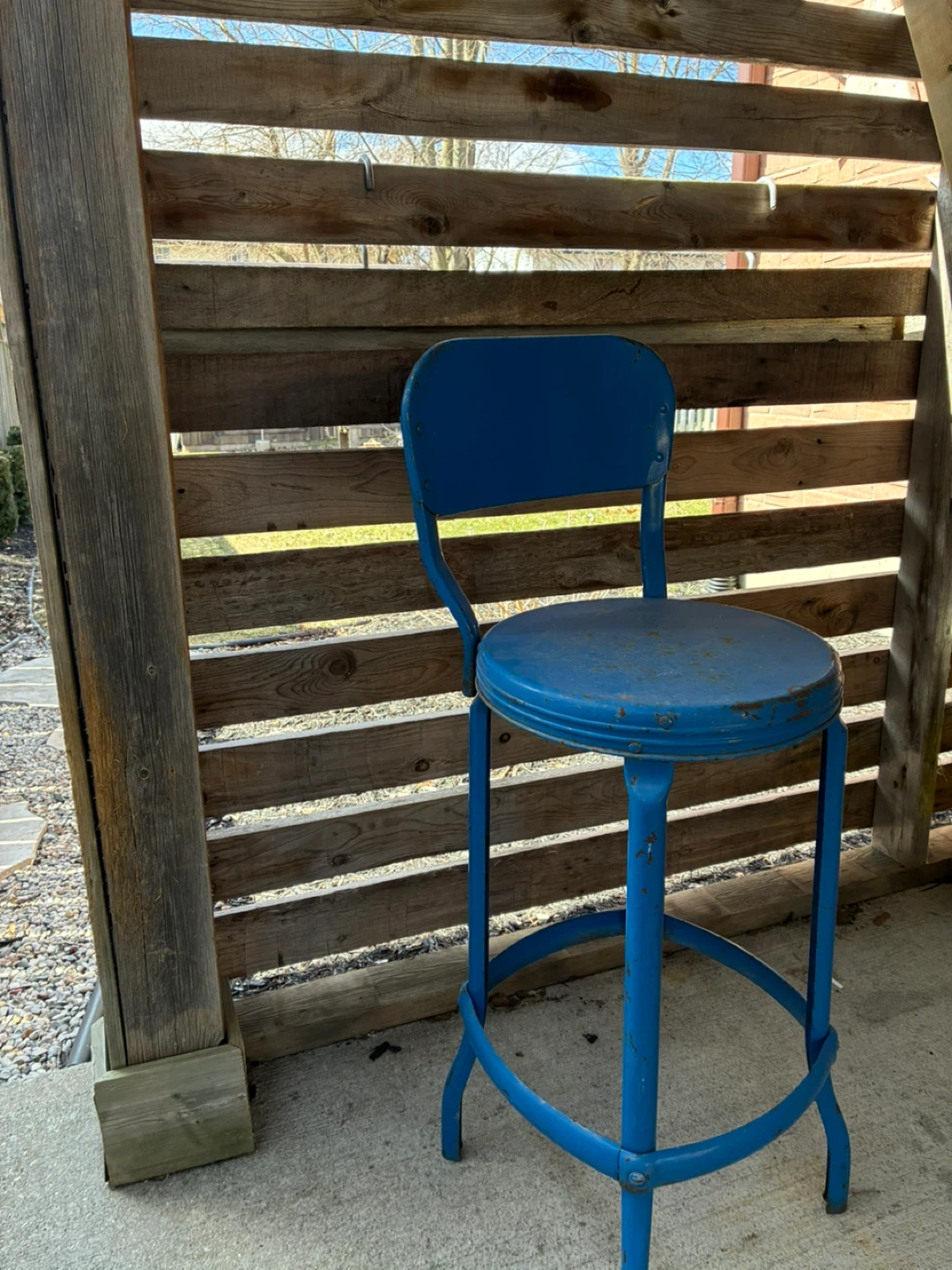 Vintage Blue Metal Bar Stool - photo 2