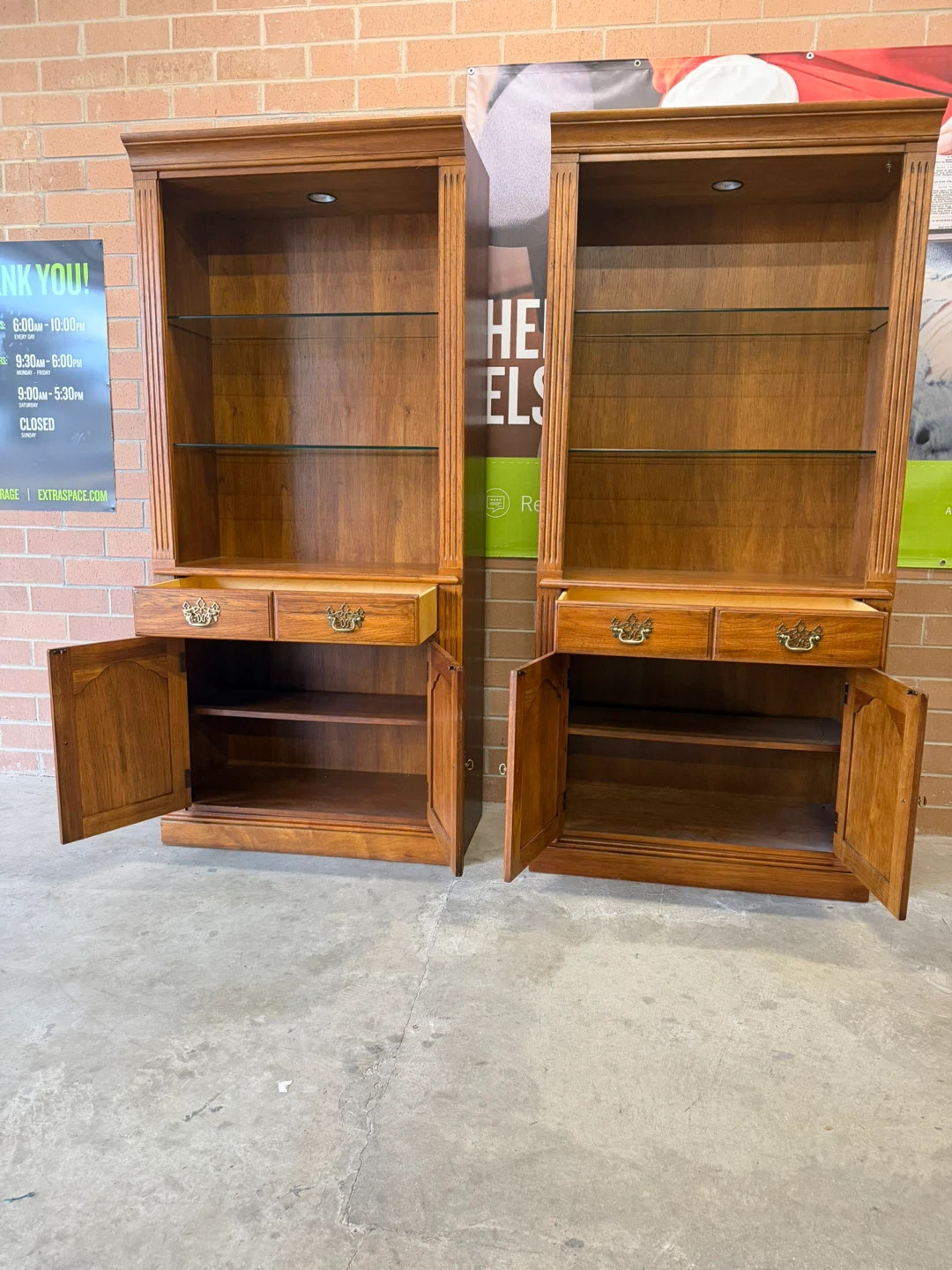 Thomasville Bookcase with Glass Shelves and Storage Cabinets - photo 2