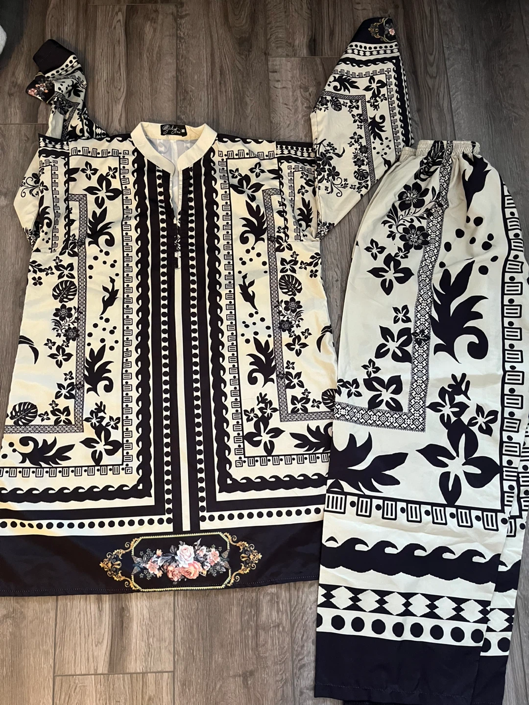 Women's Black & White Printed Kurti Pants Set - photo 2