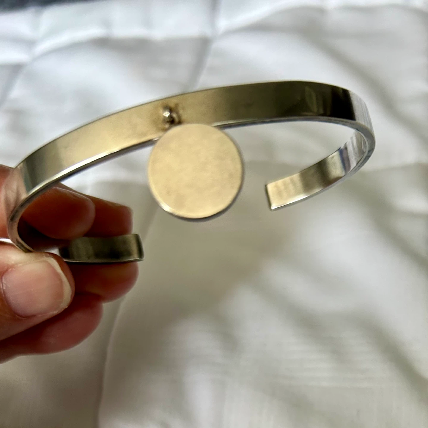Silver Cuff Bracelet with Round Charm