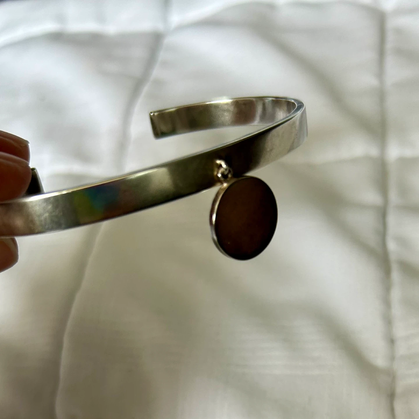 Silver Cuff Bracelet with Round Charm - photo 3