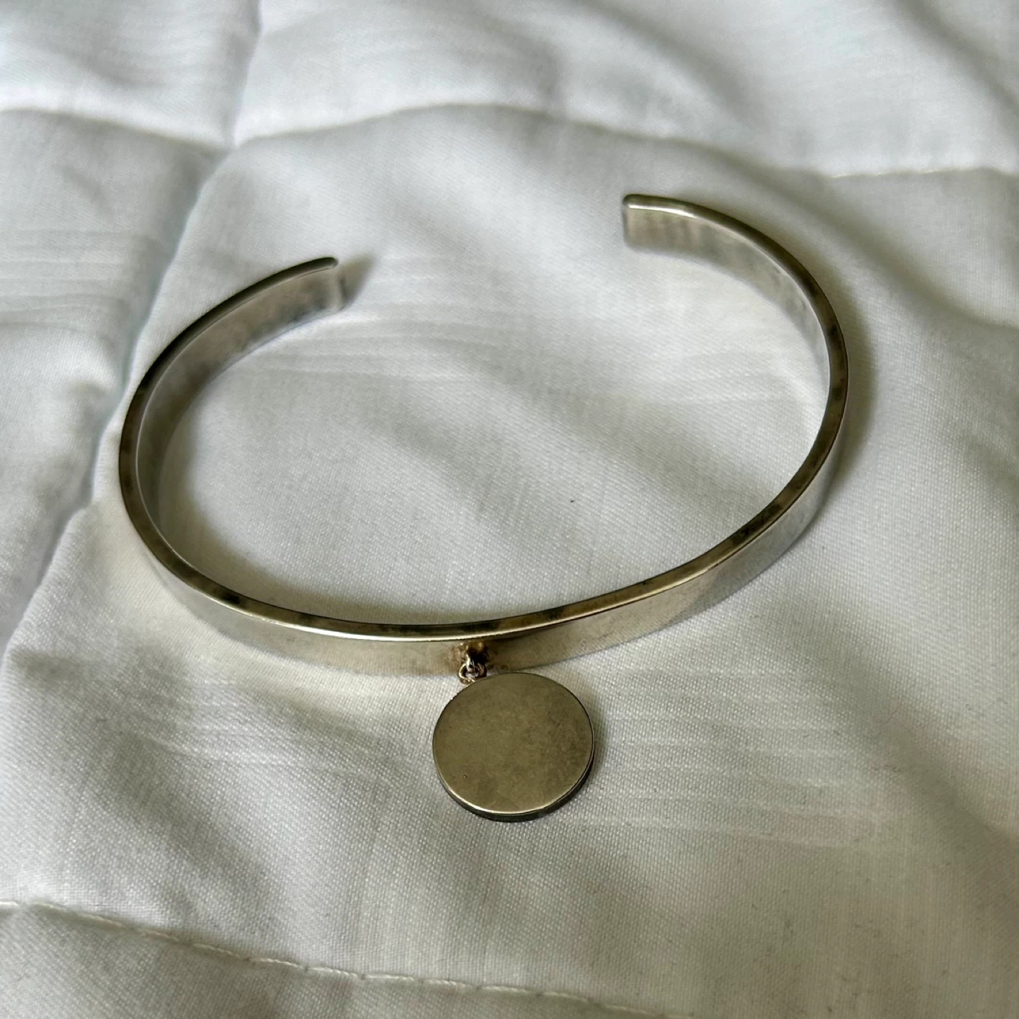 Silver Cuff Bracelet with Round Charm - photo 2