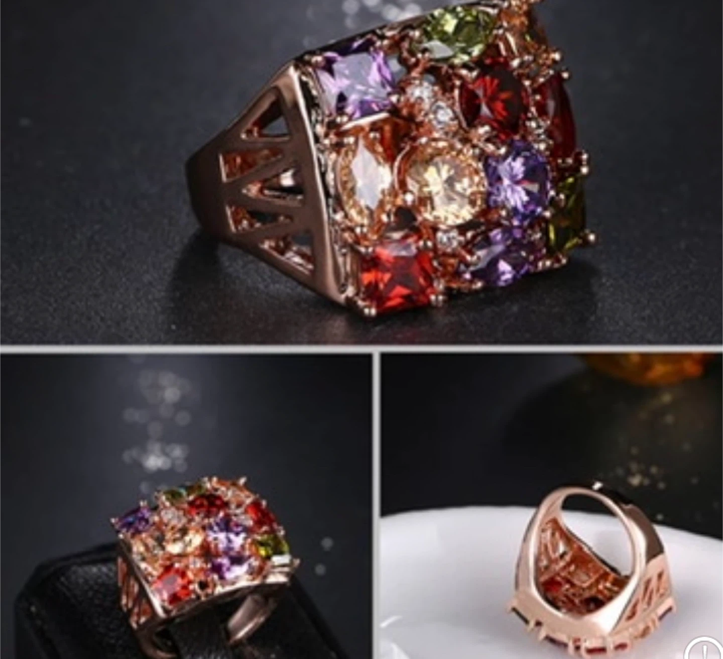 Rose Gold Multi-Gemstone Statement Ring