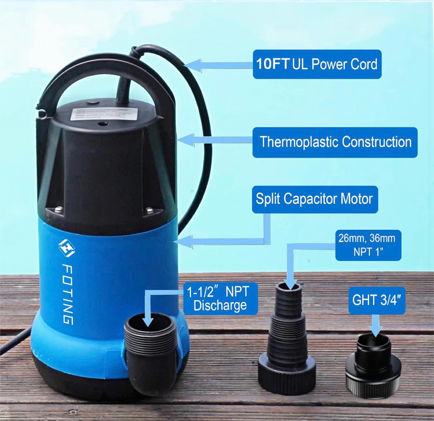 Sump Pump 1 HP 4600 GPH Clean/Dirty Submersible Water Pump - photo 4