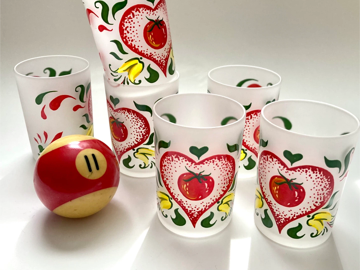 Set of 6 Vintage Frosted Tomato Glasses 1950s - photo 3