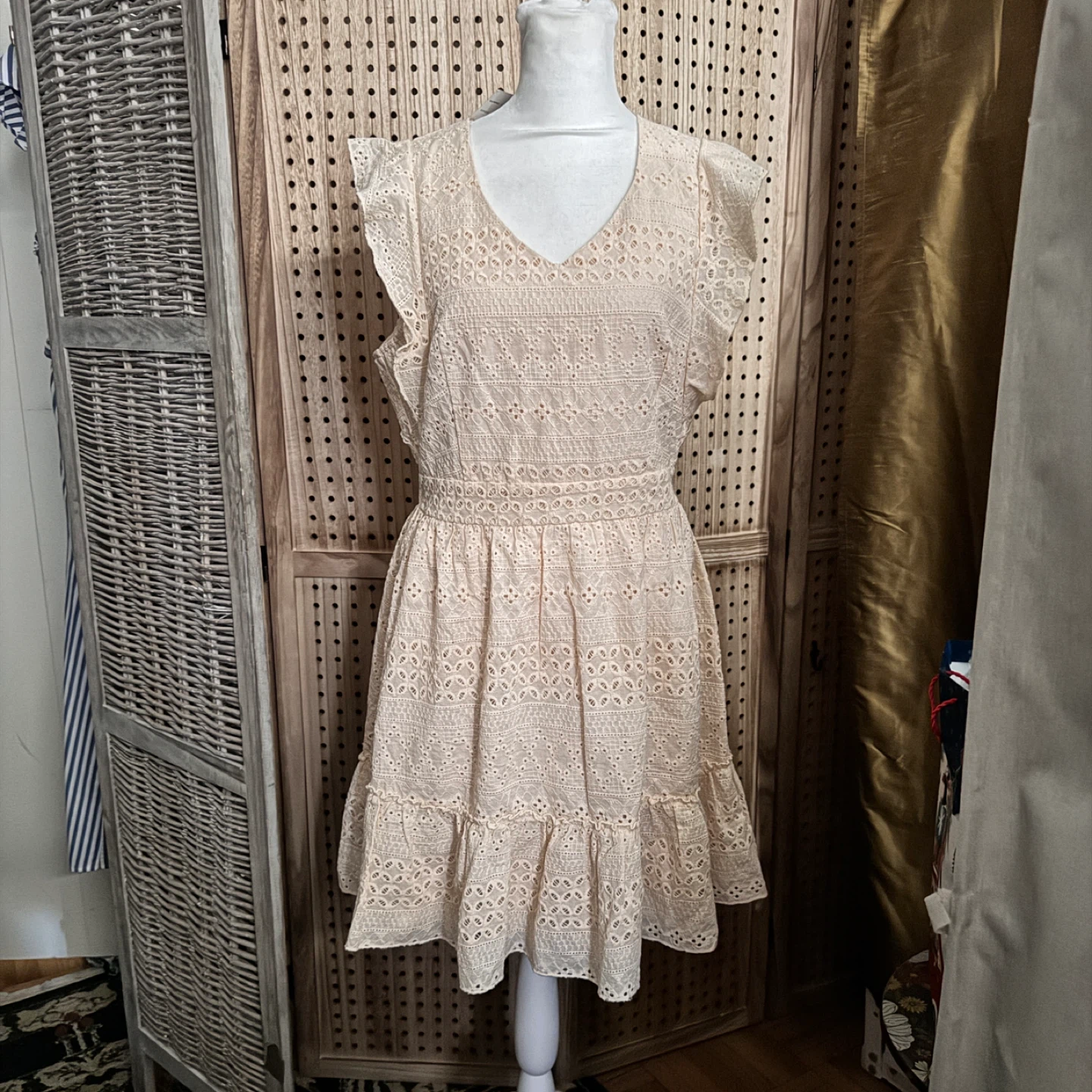 Embroidered Eyelet lined Cotton Dress,size med