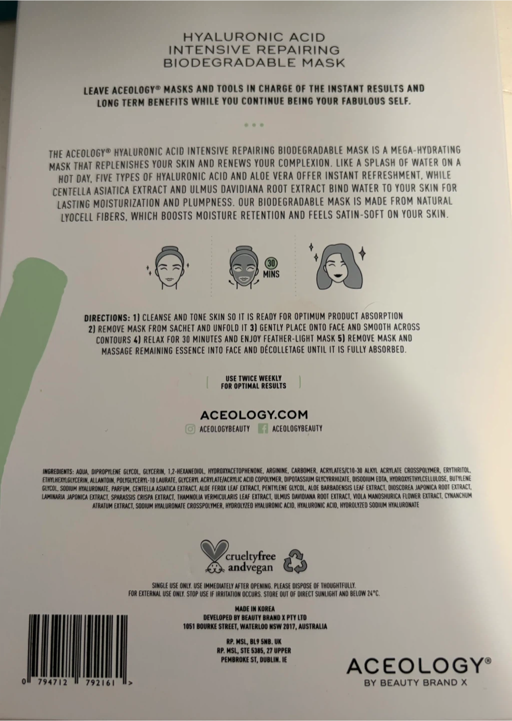 Aceology Hyaluronic Acid Repairing Biodegradable Mask - photo 2