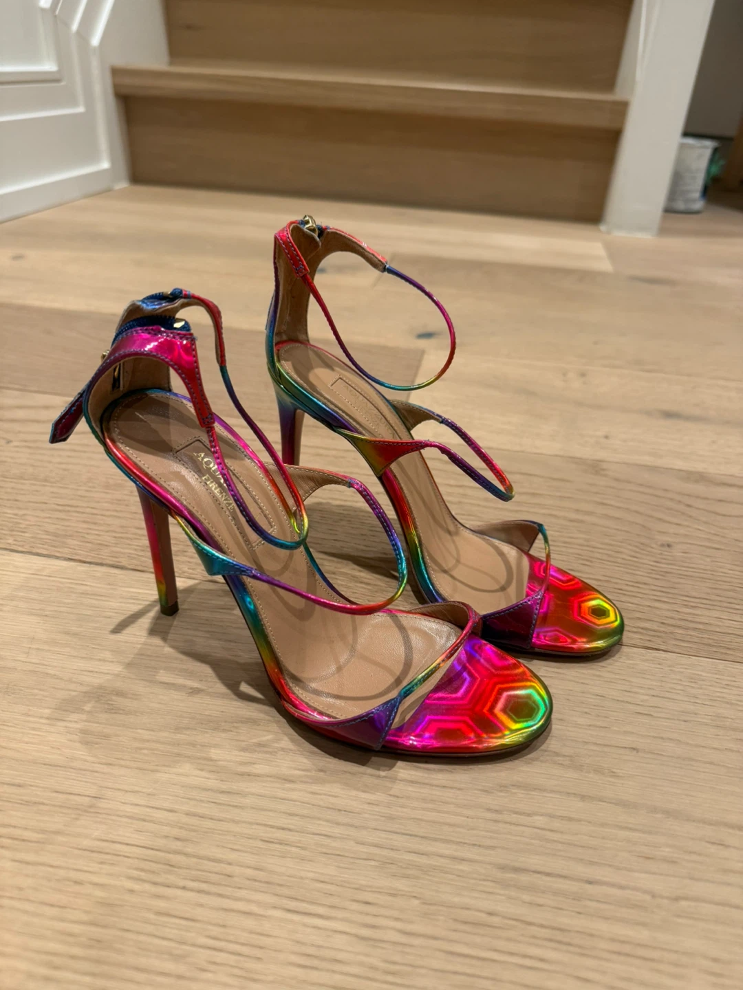 Aquazzura Rainbow Metallic Strappy Heels