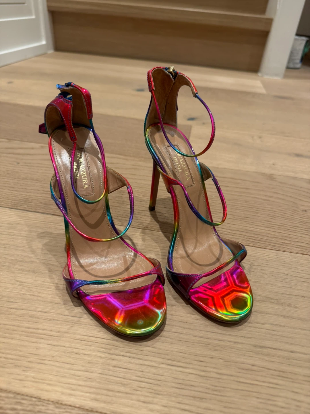 Aquazzura Rainbow Metallic Strappy Heels - photo 2
