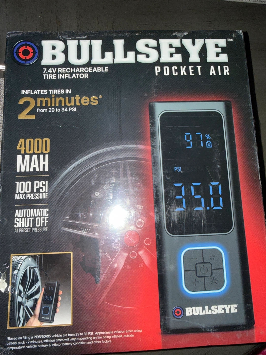 Bullseye Pocket Air 7.4V Rechargeable Tire Inflator