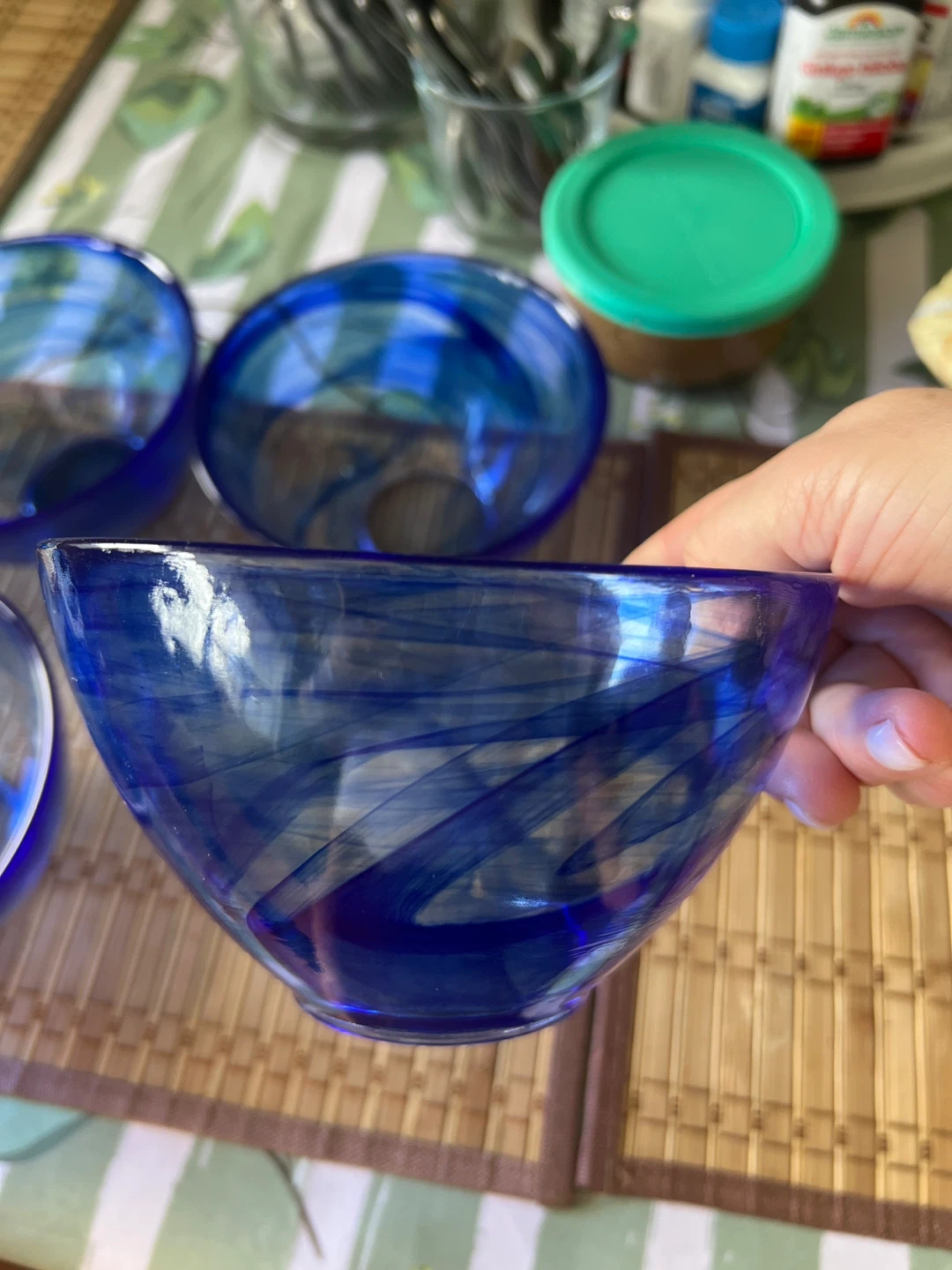 Set of 6 Blue Swirl Glass Bowls - photo 2