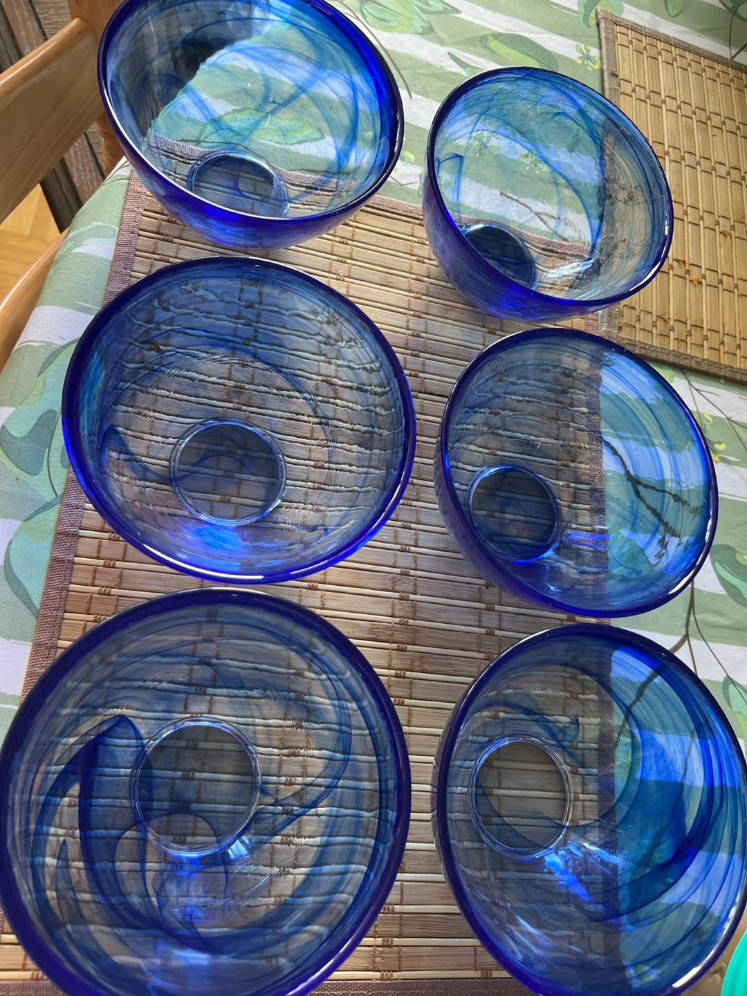 Set of 6 Blue Swirl Glass Bowls