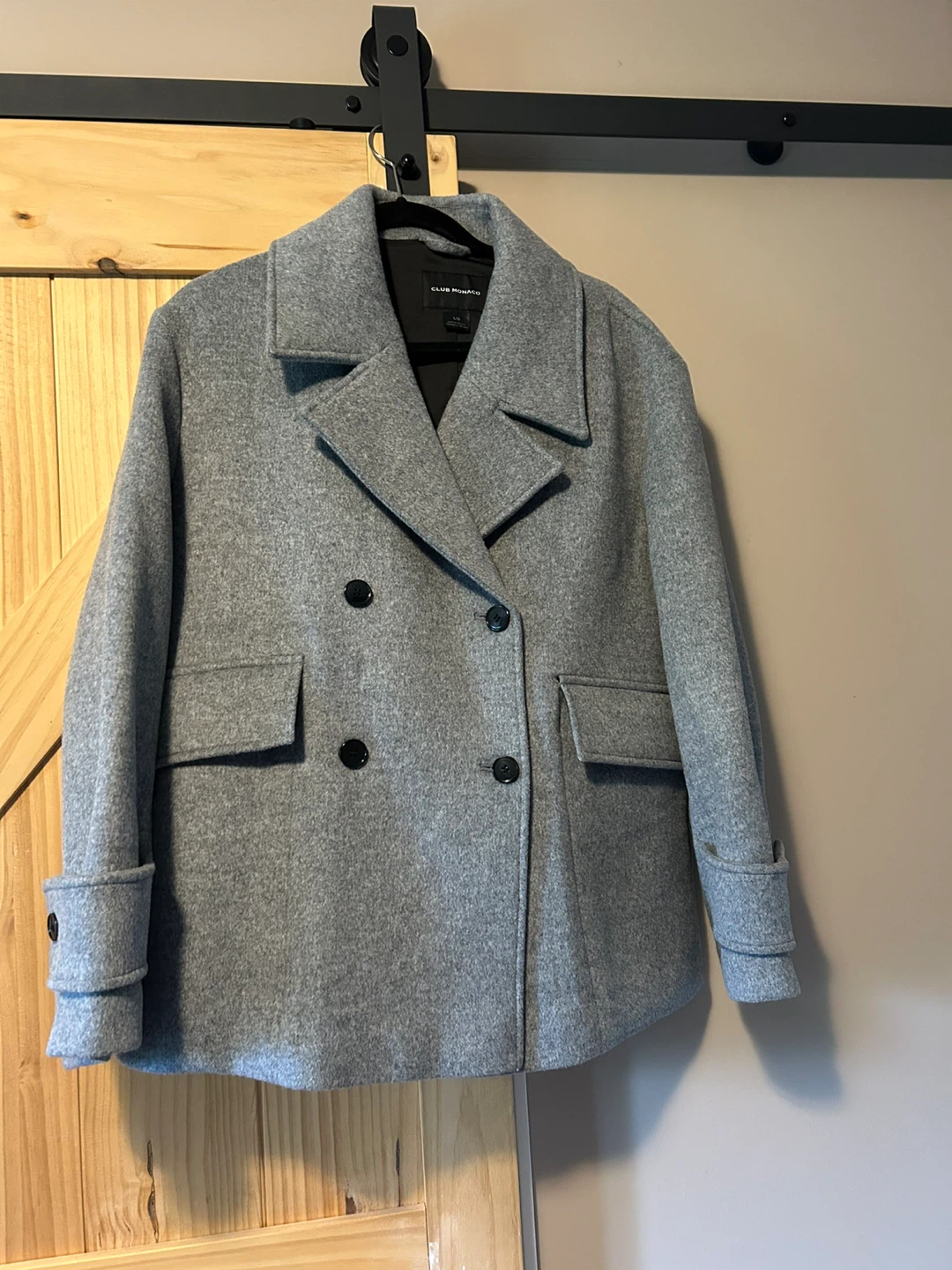 Club Monaco Grey Double-Breasted Wool Blend Coat
