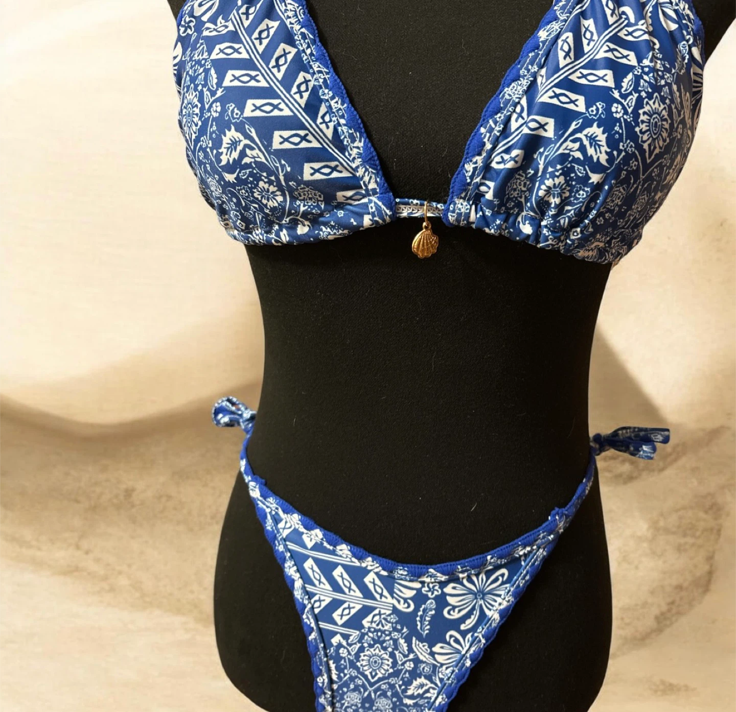 Blue and White Patterned Bikini - Size S - photo 2