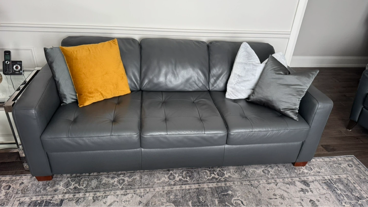 Natuzzi Grey Leather Sofa-Qty-2
