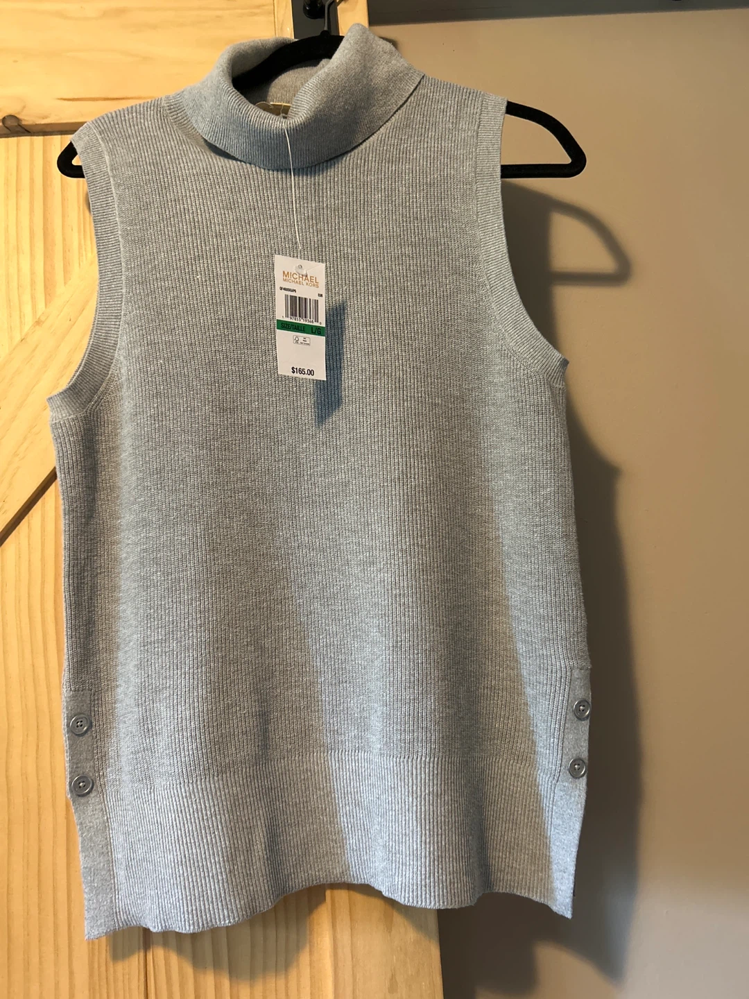 Michael Kors Grey Ribbed Turtleneck Sleeveless Sweater