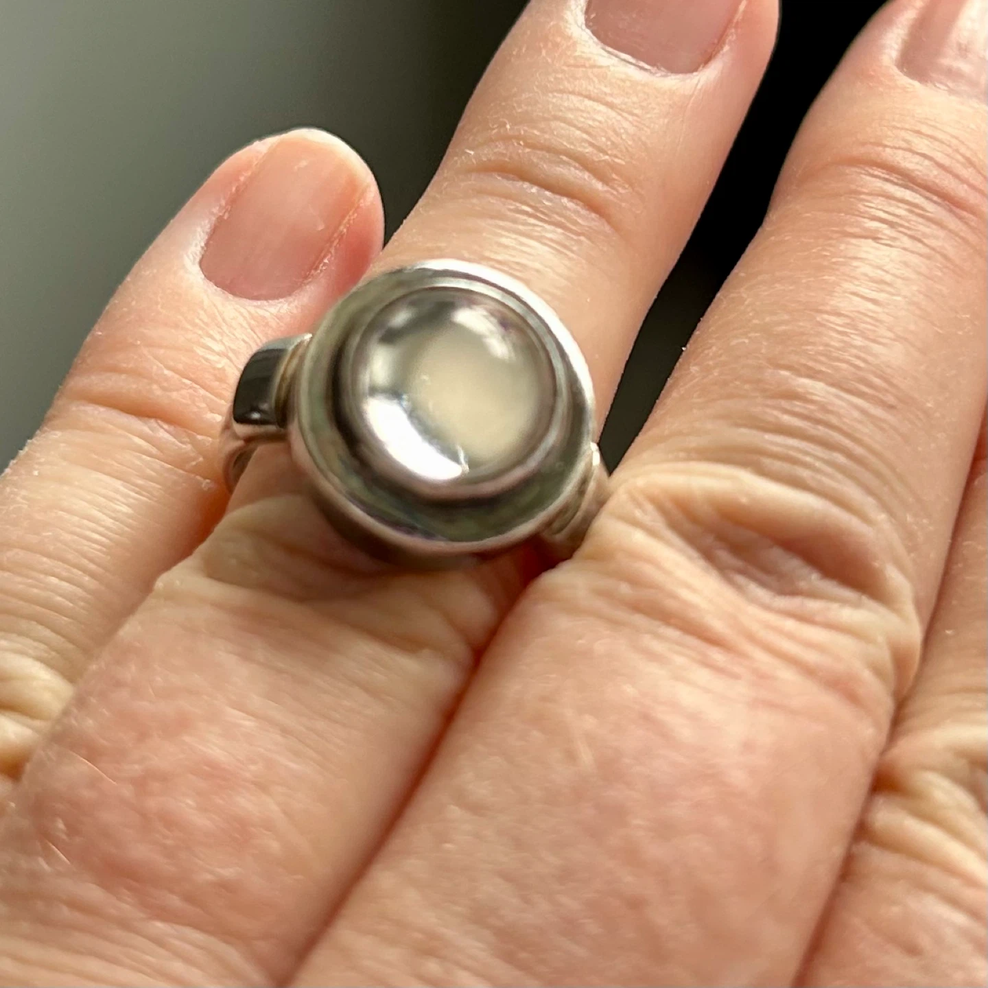 Sterling Silver Ring with Clear Cabochon, Size US 7