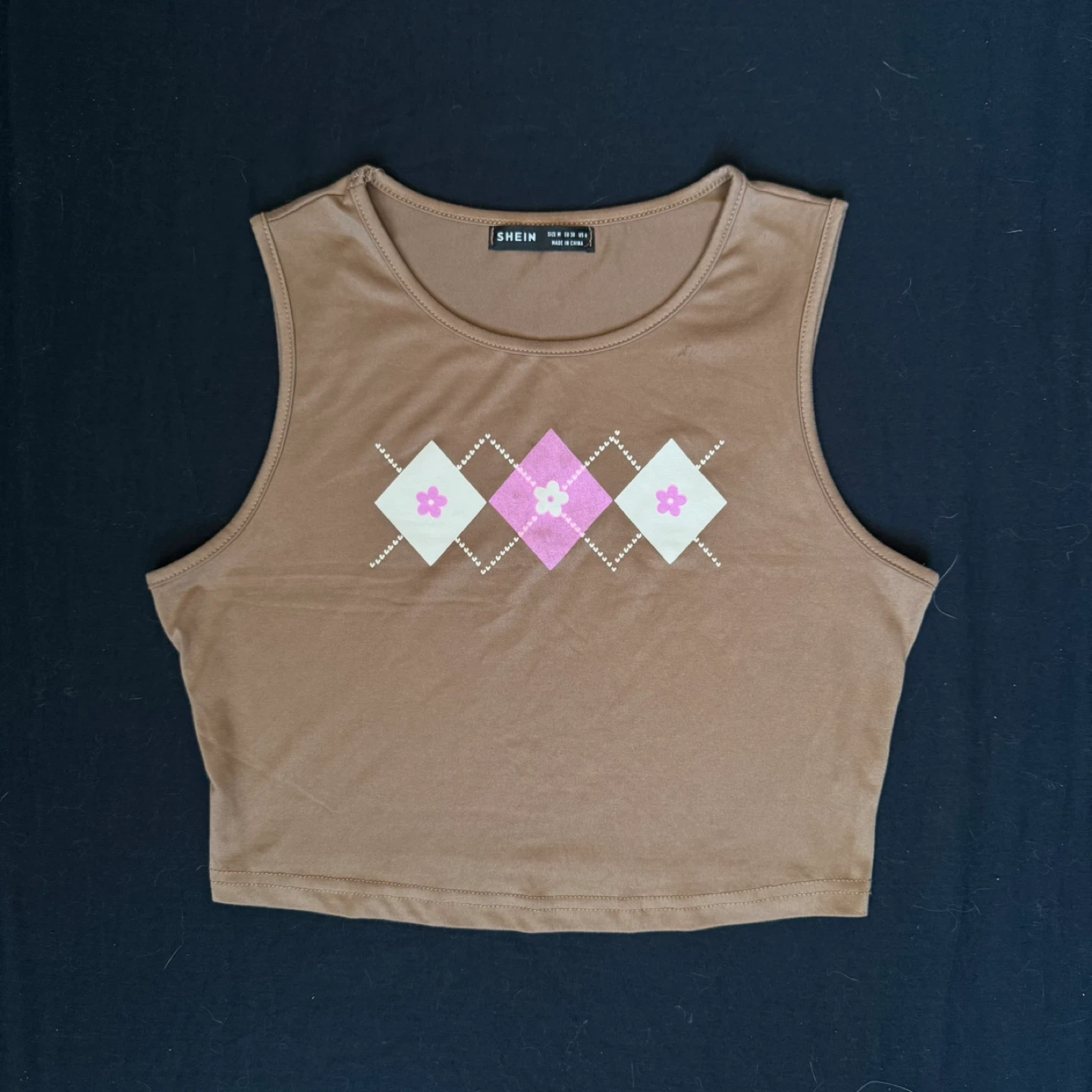 Brown Argyle Flower Crop Tank Top - Size M - photo 2