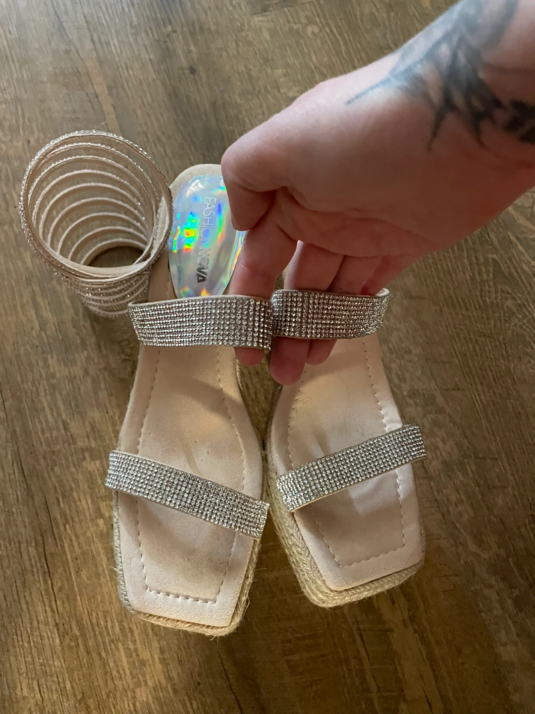 Espadrille Wedge Sandals with Rhinestone Spiral Straps - photo 4