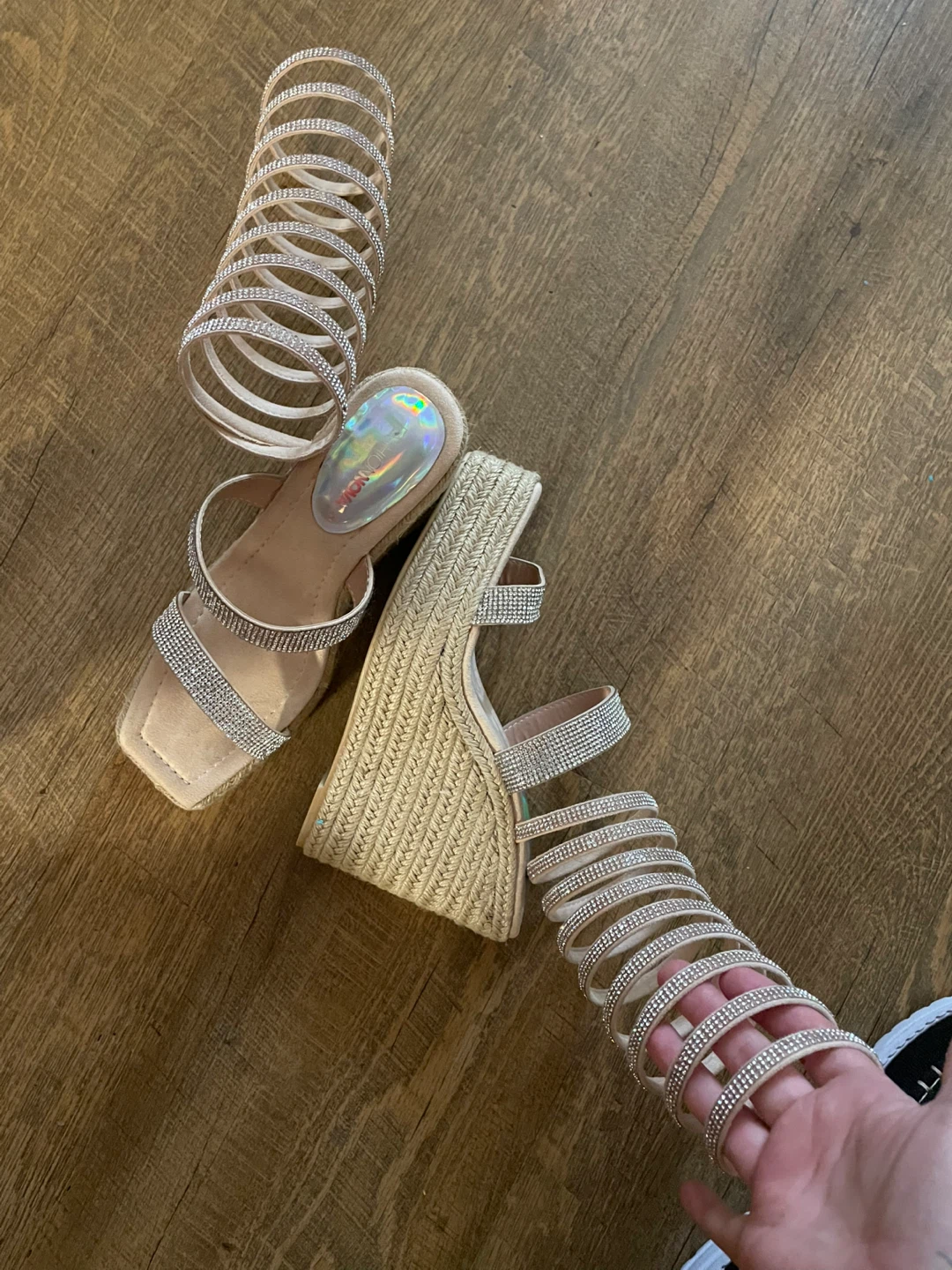 Espadrille Wedge Sandals with Rhinestone Spiral Straps - photo 3