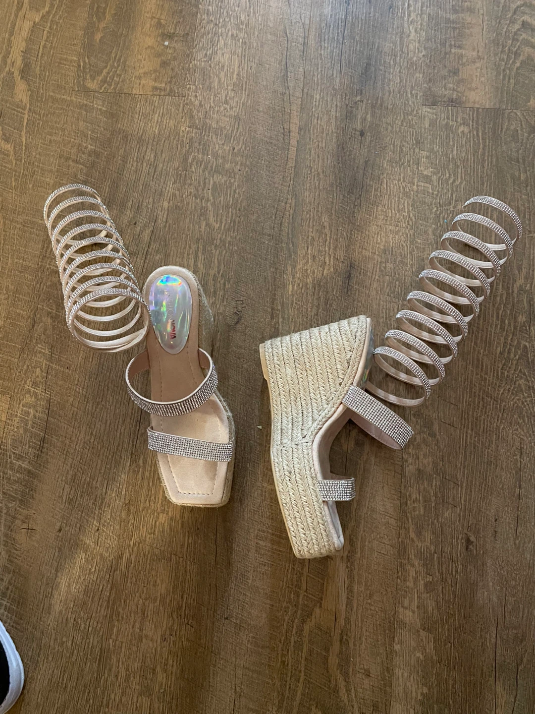 Espadrille Wedge Sandals with Rhinestone Spiral Straps - photo 2