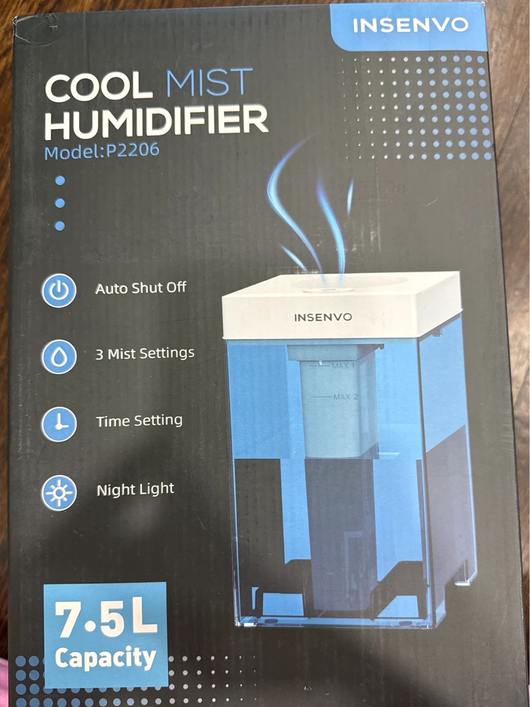 INSENVO Cool Mist Humidifier Model: P2206 - 7.5L Capacity